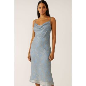 Marina Blue Metallic Silver Floral Cowl Slip Dress Size Size Small Ethereal Glam